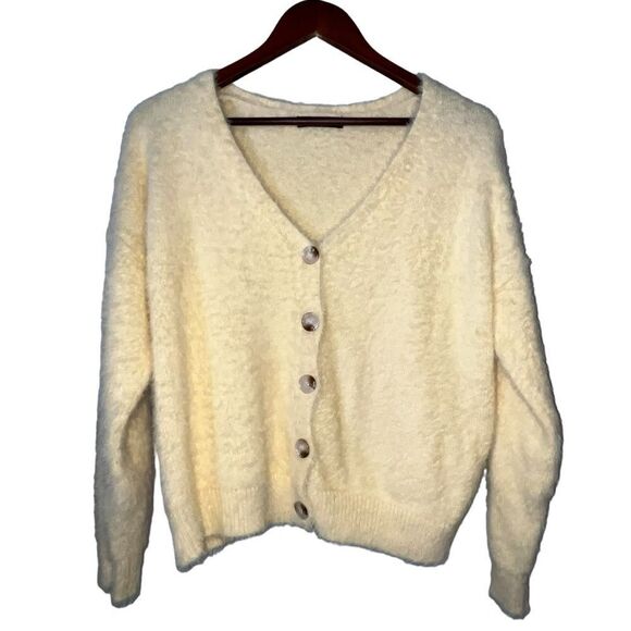 Women's Butter Yellow Soft Fuzzy Cardigan Sweater - Picture 1 of 8